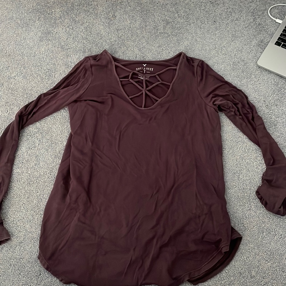 Deep Purple Lace Up Top Long Sleeve